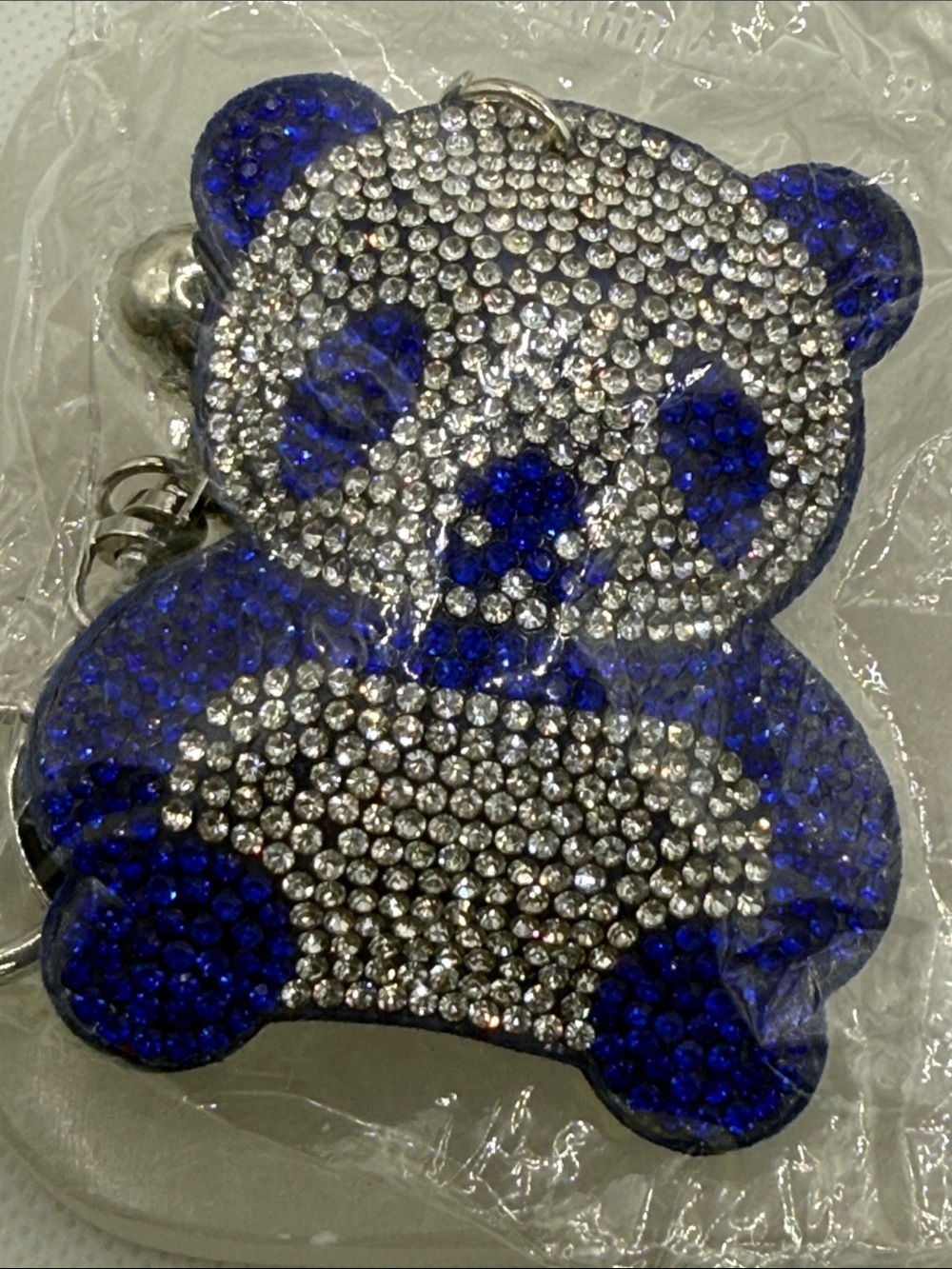 Rhinestone Panda Keychain - Blue & Silver Sparkle NWOT in plastic